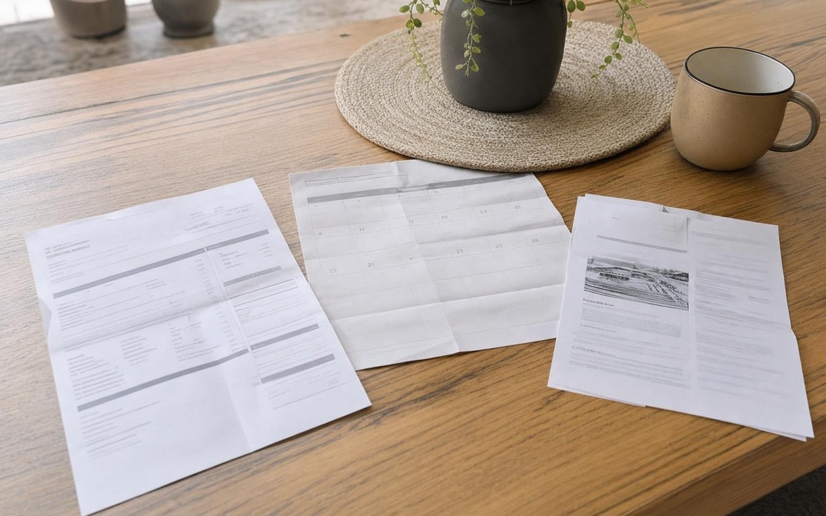 Solar proposal, calendar, and rebate correspondence arranged for review.